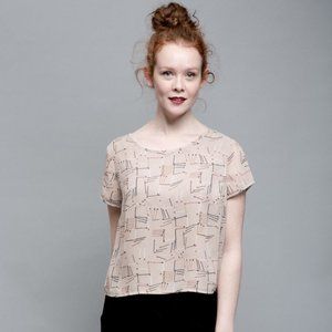 Rosy Pink Matchstick Print Crop Blouse XS